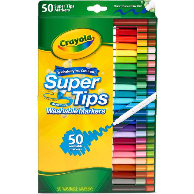 CRAYOLA SuperTips Washable Markers - Assorted Colours (Pack of 50) | Premium Felt Tip Pens Easily Wash Off Skin & Clothing | Ideal for Kids Aged 3+