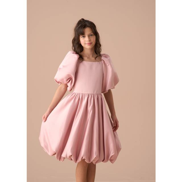 Angel & Rocket Kids' Puffball Sleeve Satin Dress, Pink