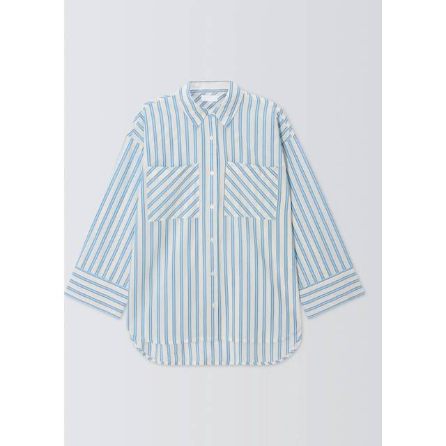 John Lewis ANYDAY Stripe Boyfriend Fit Shirt, Ecru/Blue