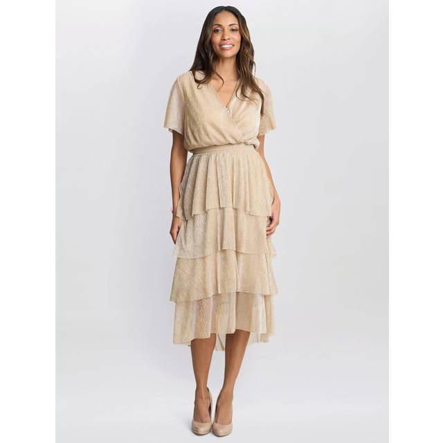 Champagne Cheri Metallic Knit Tiered Dress - Multi (20)