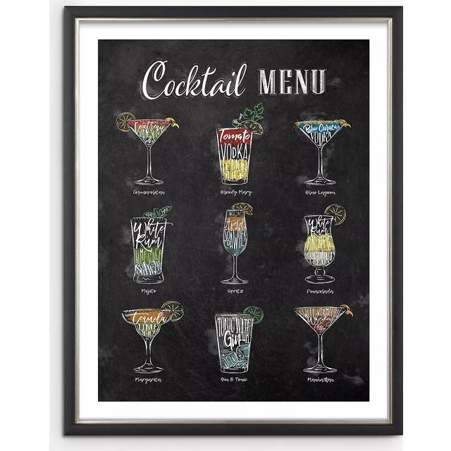 John Lewis Anna Kozlenko 'Cocktail Menu' Framed Print, 38 x 30cm, Black/Multi