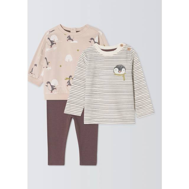 John Lewis Baby Penguin Jumper, Leggings and Long Sleeve Top Set, Natural