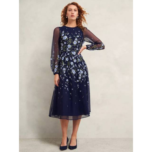 Hobbs Lois Embroidered Dress, Midnight/Multi