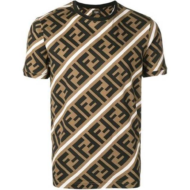 Men's FENDI SS21 FF Pattern Colorblock Printing Short Sleeve Brown T-Shirt FY0894A7A8F13J3