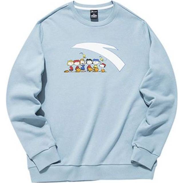ANTA x Crossover Living Series Logo Cartoon Printing Loose Round Neck Pullover Couple Style Blue - BLUE