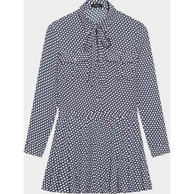 Diamond Printed Pleated Neck-Tie Mini Dress - Sapphire Multi - X-Small