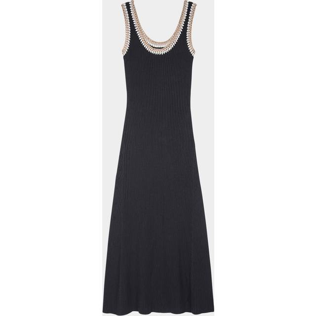 Colleen Ribbed Crochet-Trim Dress - BLACK - Small