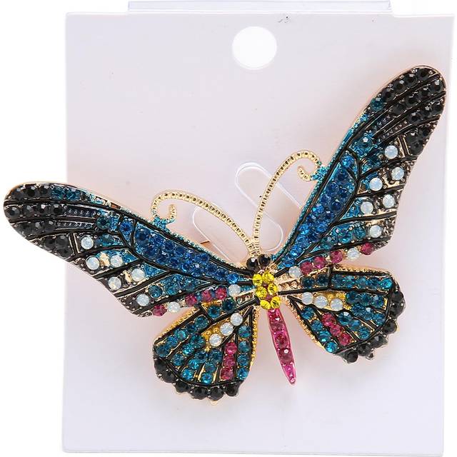 Butterflies Brooch Pin Alloy Colorful Rhinestone Collar Pin Jewelry for Coat Sweater Decoration