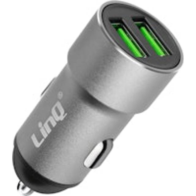 Linq car charger double usb output 12w, silver