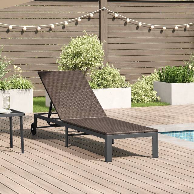 Solstol med hjul Brun Poly Rattan