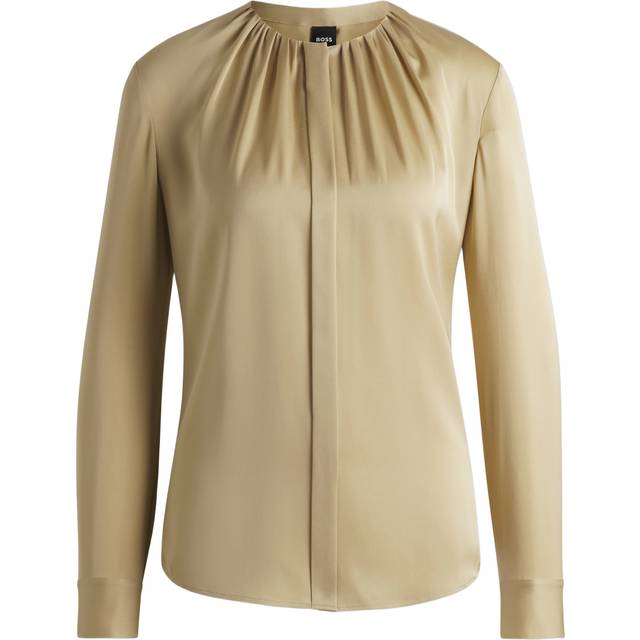Collarless regular-fit blouse in stretch silk