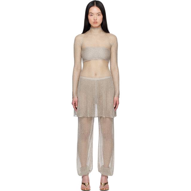 ALAÏA Silver Mesh Knit Midi Dress - 210 - ARGENT - FR 38
