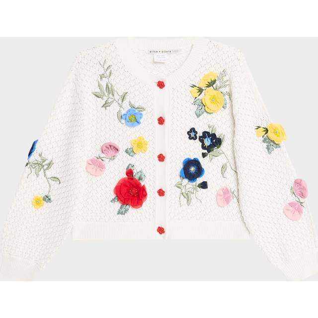 Brigid Embroidered Cropped Cardigan - SOFT WHITE MULTI - Large