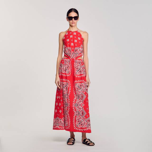 Robe longue à imprimé bandana - Rouge / Blanc - 42