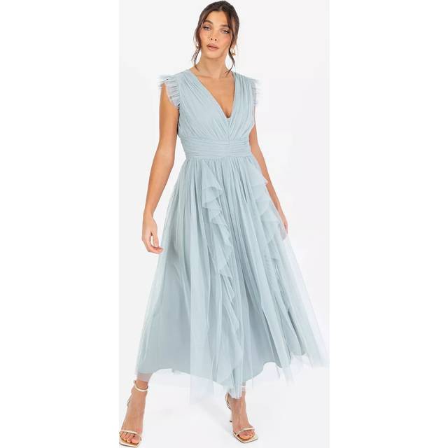 Anaya With Love Gathered Tulle Midaxi Dress, Cloud Blue