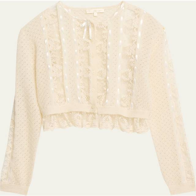Reneley Lace-Trim Cropped Cardigan - ASPEN WHITE - X-Small