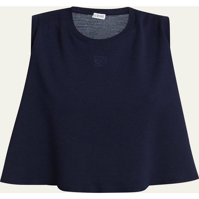 Double-Layer Anagram Sleeveless Wool Sweater - DARK NAVY BLUE - Medium