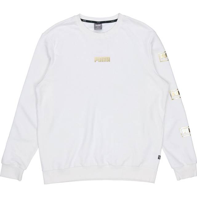PUMA Holiday logo Bronzing Printing Casual Sports Round Neck Pullover White 586348-02