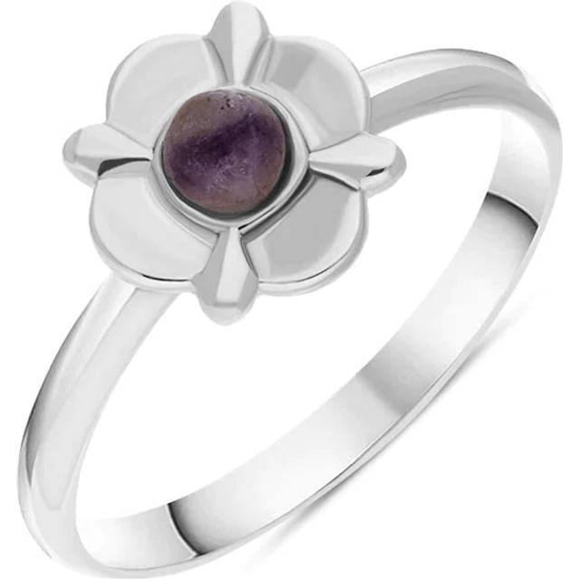 Sterling Silver Blue John Four Petal Round Ring - Silver
