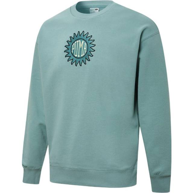 PUMA Downtown Graphic Crew Tr Living Series Logo Embroidered Pattern Knit Round Neck Pullover Blue 533677-50 - TAN - XL