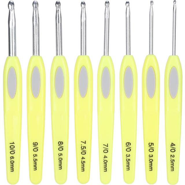 8Pcs Ergonomic Crochet Hooks Set Rubber Handle Sweater Knitting Sewing Tools White Tip