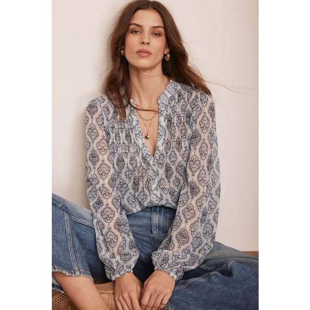 Mint Velvet Geometric Print Boho Blouse, Natural