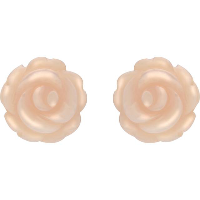 Sterling Silver Pink Mother of Pearl Tuberose 10mm Rose Stud Earrings - Silver