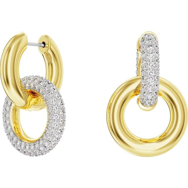 Swarovski Dextera Gold Tone Plated White Crystal Interlocking Loop Earrings
