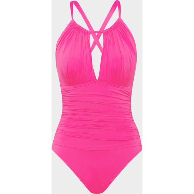 Island Goddess Mio High-Neck One-Piece Swimsuit - bright pink - 14