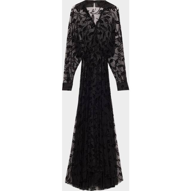 Leaf Burnout Velvet Super Oversized Boyfriend Shirt Flared Gown - BLACK LEAF - Small