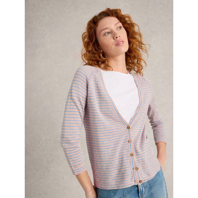 White Stuff Womens Natural Naria Stripe Linen Blend Cardigan - Beige - 12