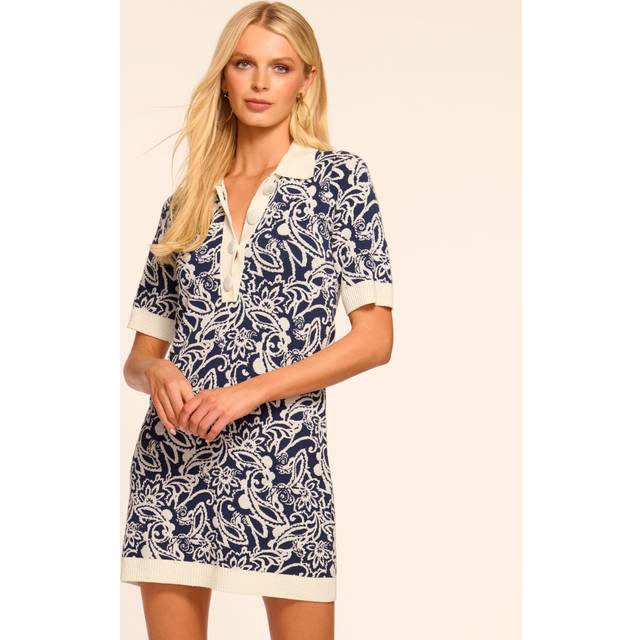 Erin Knit Polo Mini Dress in Navy Boucle - NAVY BOUCLE