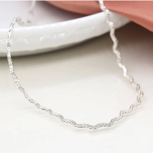 Pom Extured Wave Chain Necklace Silver Plated