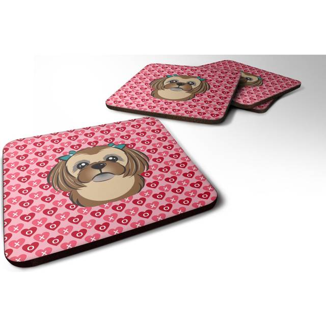 """""Caroline's Treasures Chocolate Brown Shih Tzu Hearts Foam Coaster Set of 4  3.5  Multicolor"""""