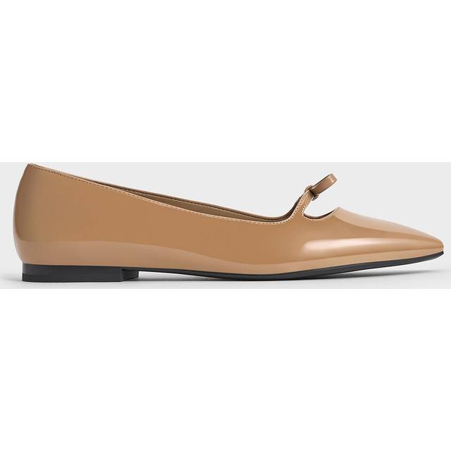 Charles & Keith - Patent Bow Square-Toe Ballet Flats - Caramel - UK 3