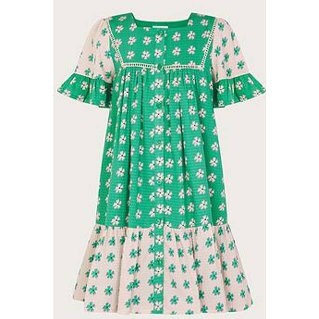 Monsoon Kids' Colourblock Dress, Green/Cream