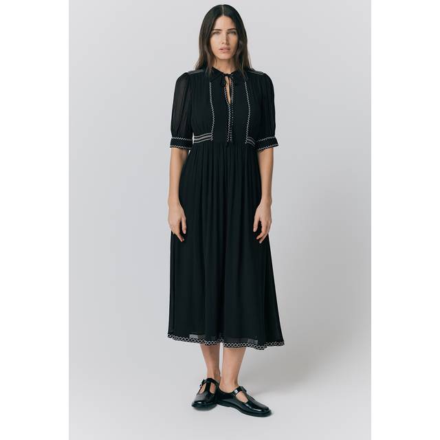 Ghost Emma Georgette Embroidered Midi Dress, Black