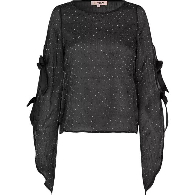 A-VIEW Alisa Rhinestone Sheer Top, Black
