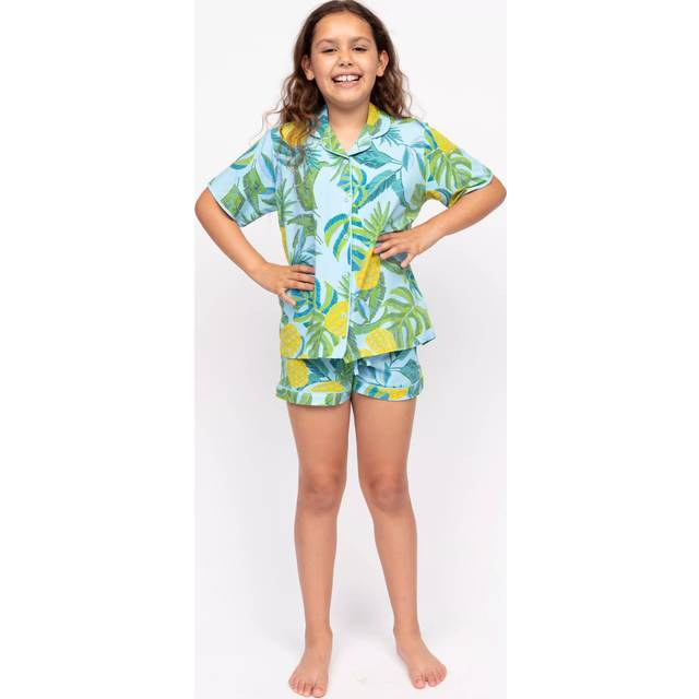 Minijammies Kids' Pineapple Print Shortie Pyjama Set, Light Blue