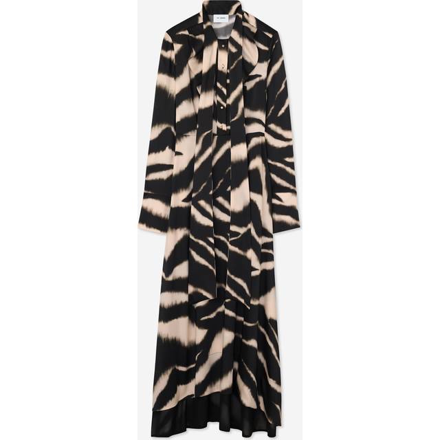 Zebra-Print Long-Sleeve Scarf Midi Dress - Black Pattern - 12