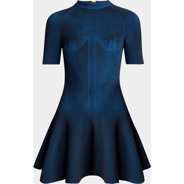 Balmain, Klänning, Dam, S, Polyester, Kort stickad A-linje klänning - blue (S)