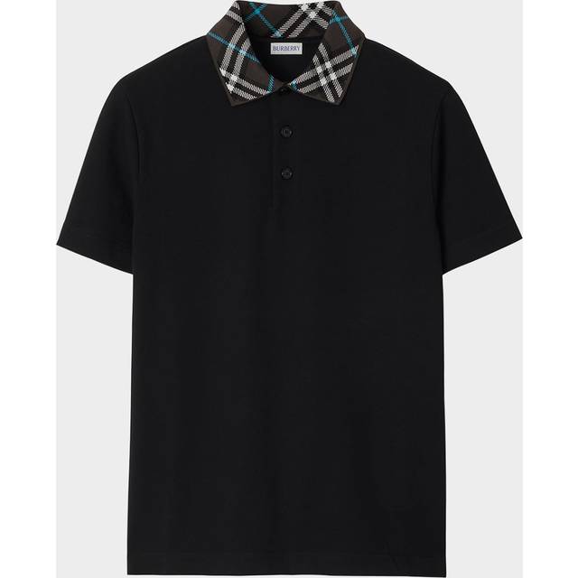 Check Collar Polo Shirt - Black - Quintessential British luxury brand Burberry brings a legacy of iconic check patterns and classic outerwear to its modern ready-to-wear collections. Offering polished, minimal pieces, its clothing and accessories are wardrobe mainstays.
