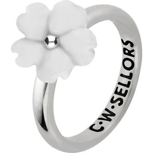Sterling Silver White Agate Tuberose 10mm Gypsophila Ring - Silver