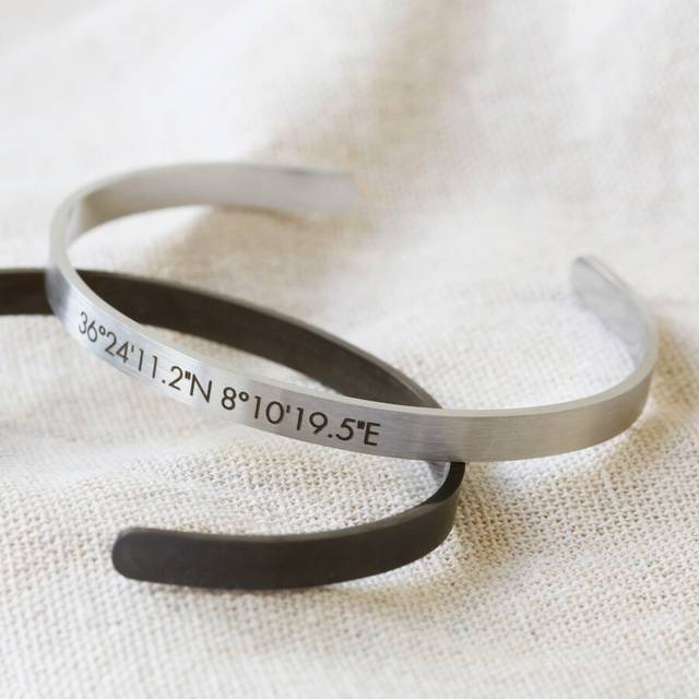Men's Engraved Stainless Steel Torque Bangle - silver/black - one size