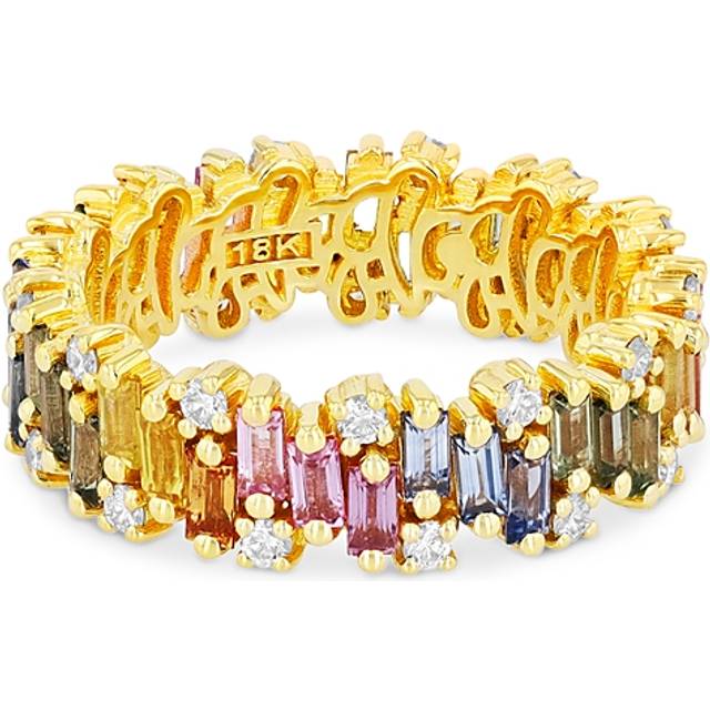 Suzanne Kalan 18K Yellow Gold Fireworks Pastel Rainbow Sapphire & Diamond Eternity Ring