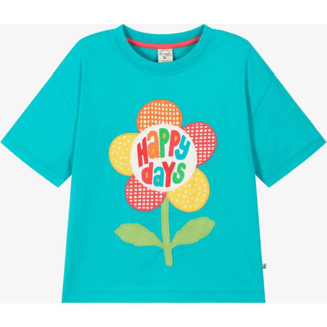 Frugi Kids' Mabe Organic Cotton Slogan T-Shirt, Sea Moss/Happy Days