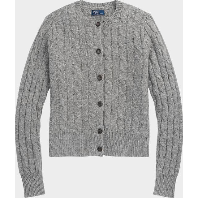 Cable-Knit Cashmere Crewneck Cardigan - BATTALION GREY HEATHER - Medium