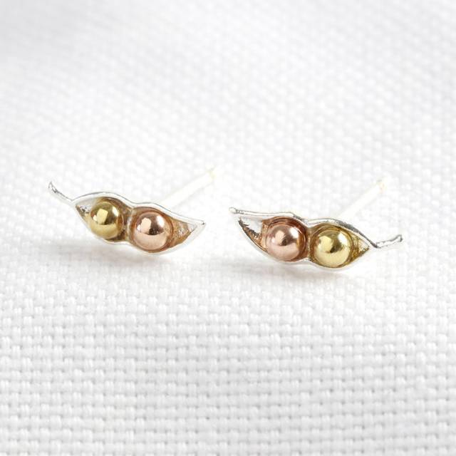 Mixed Metal Two Peas in a Pod Stud Earrings - gold/rose gold/silver - one size