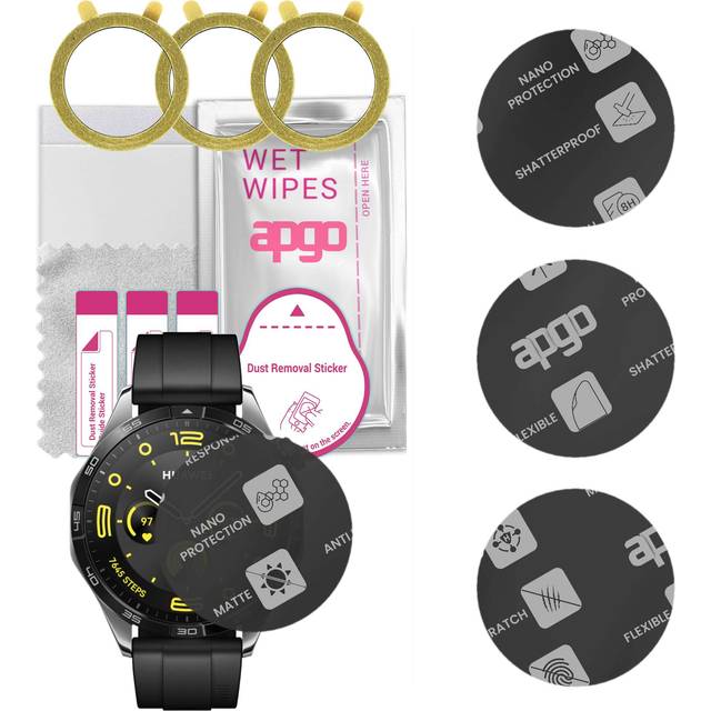 3x apgo MATTE Hybrid protective glass compatible with Huawei Watch GT4 46 mm, flexible nano glass, great replacement for tempered glass, scratch-resis