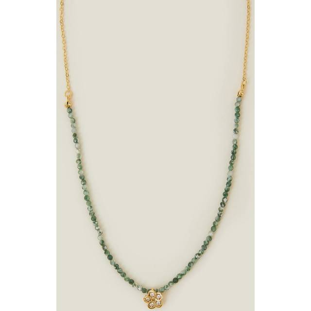 14ct Gold-plated Flower Pendant Jade Bead Necklace - Accessorize - One Size